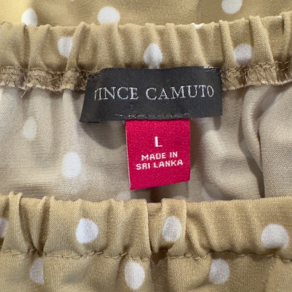 Vince Camuto L Polka Dot Ruffle Tiered Sleeve Top Tan White Flowy Cottagecore - Picture 6 of 8